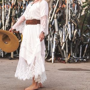 White boho lace, bell sleeve dress